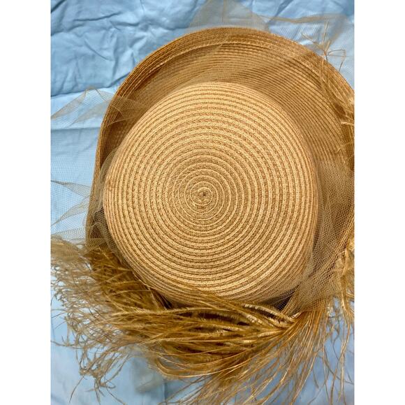 Luci Ames Handcraft Tan Wicker Hat w Ostrich Hat - Picture 11 of 13